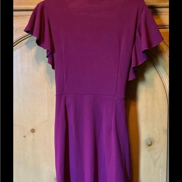 OTEN Women’s Deep V Neck Ruffle Sleeve Sheath Casual Cocktail Faux Wrap Dress - Picture 6 of 9